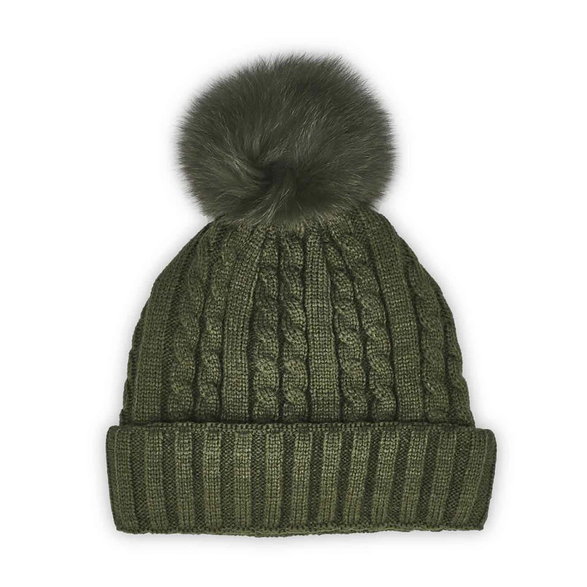 SoftMoc Women's Cable Stitch Hat With Fur Pom 7 SoftMoc Women's Cable Stitch Hat With Fur Pom - Image 5